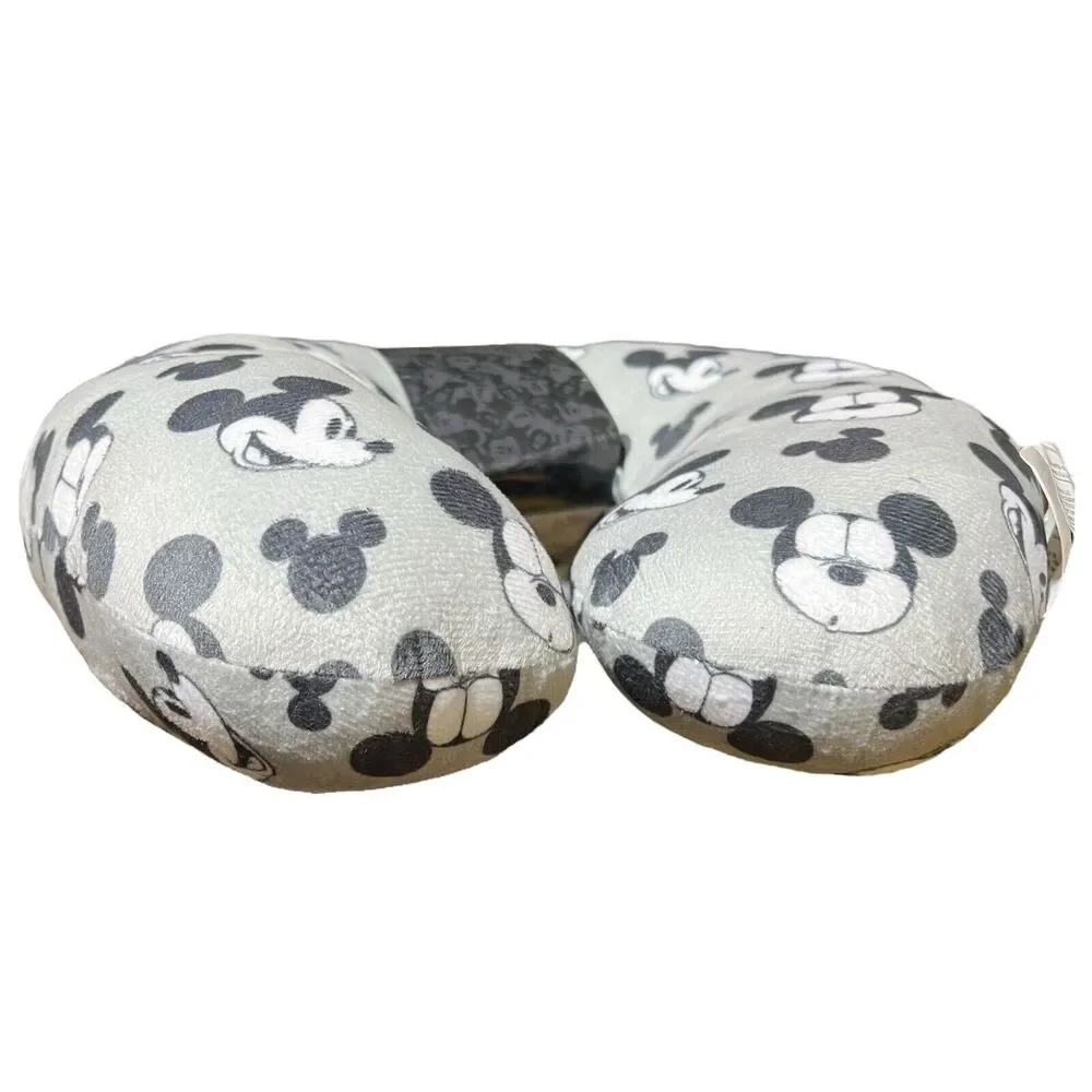 Disney Parks Mickey Mouse Grey Travel Neck Pillow Adult‎ Ears Vacation All Over
